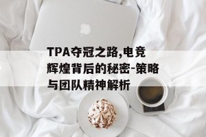 TPA夺冠之路,电竞辉煌背后的秘密-策略与团队精神解析