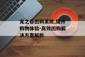 龙之谷团购系统,提升购物体验-高效团购解决方案解析
