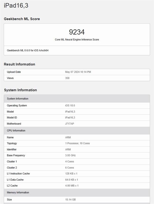 iPad Pro2024现身Geekbench：全球首发10核M4频率达3.93GHz