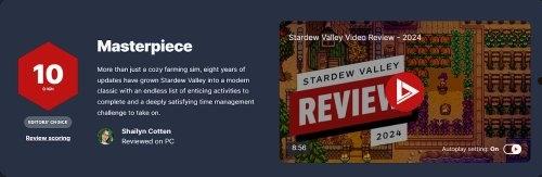 IGN《星露谷物语》新评10分：与游戏史伟大作品并驾齐驱！